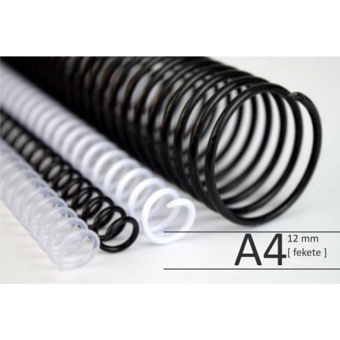 PVC csavart spirál - A4, 12mm, fekete <100db/dob>